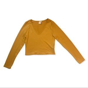 Mustard Yellow Long-Sleeve Crop Top